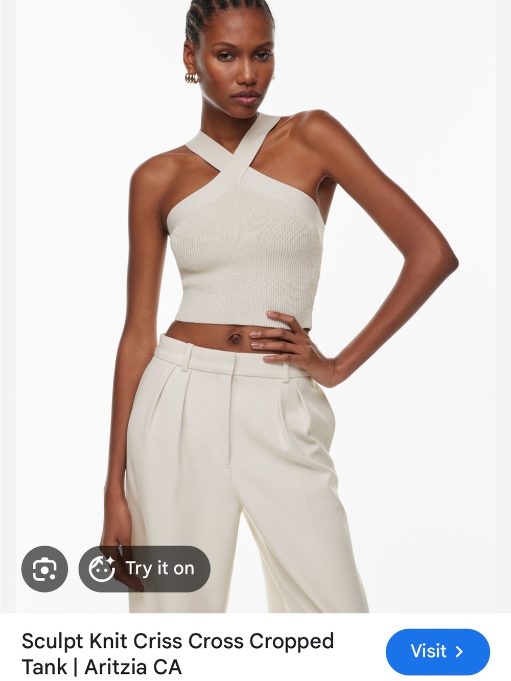Babaton sculpt knit criss cross cropped tank - Light Beige